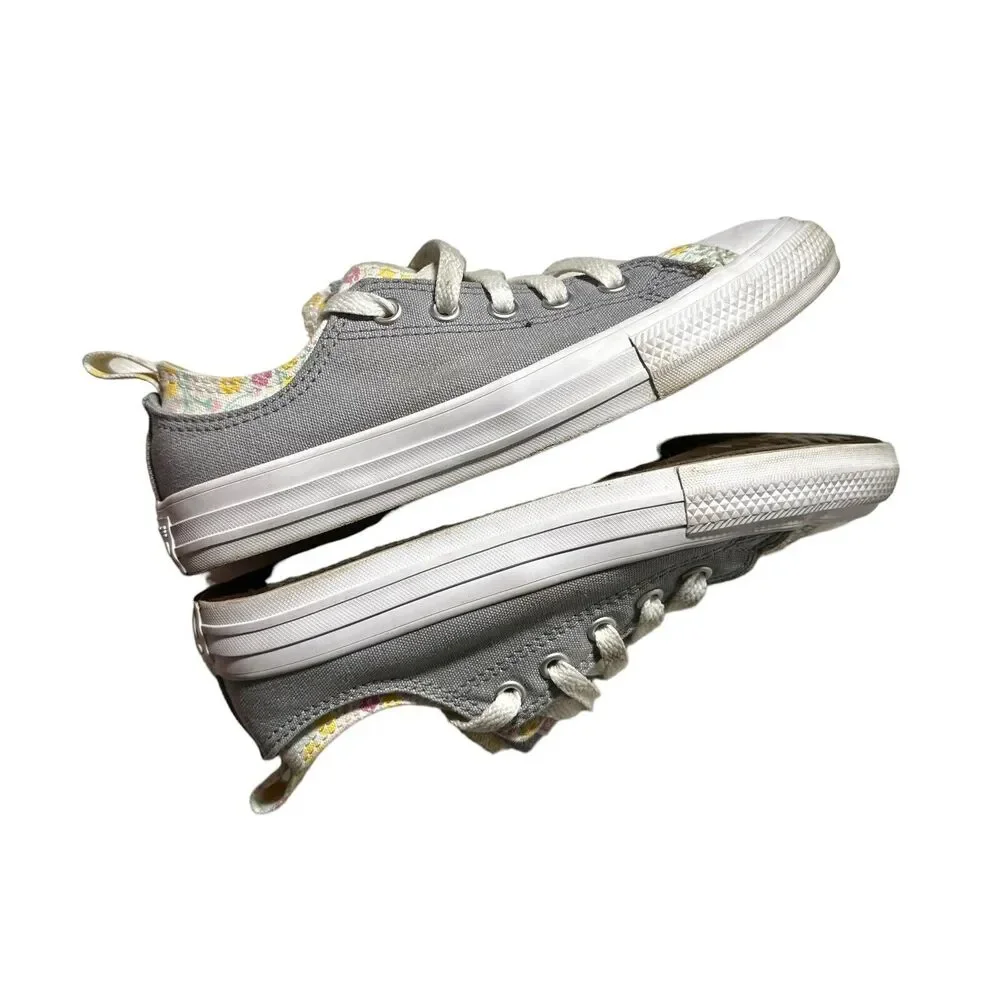 Converse Chuck Taylor All Star Junior Girl's Size 2  Double Tongue Gray Floral